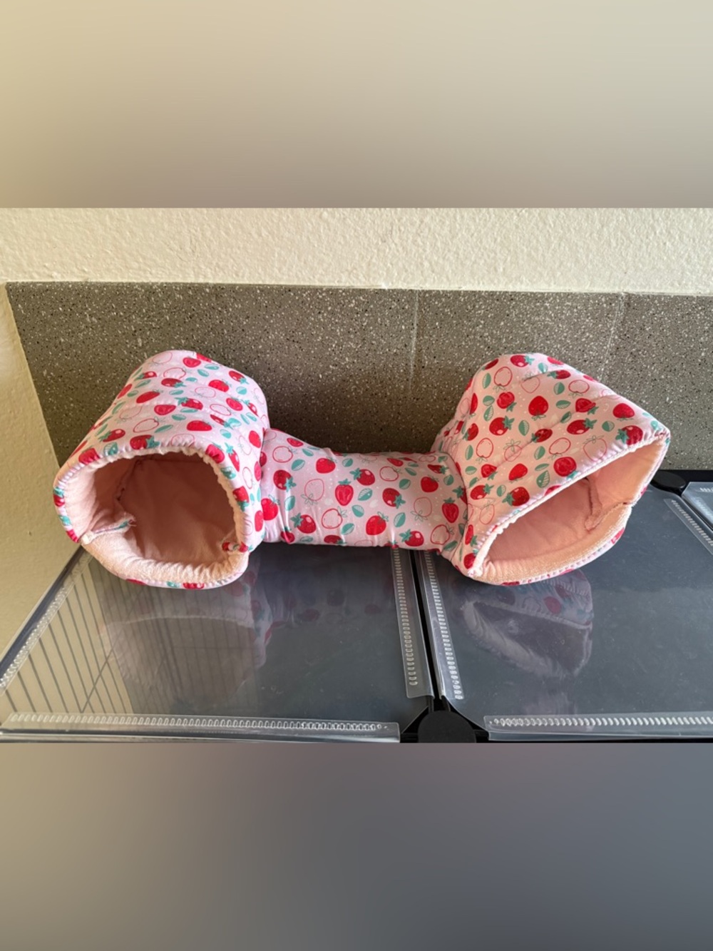 Pink Strawberry Print Cozy Double-Tunnel Small Pet Hammock